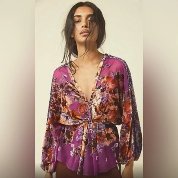 Free People Bonnie Burnout Velvet Top Size M - Picture 1 of 7